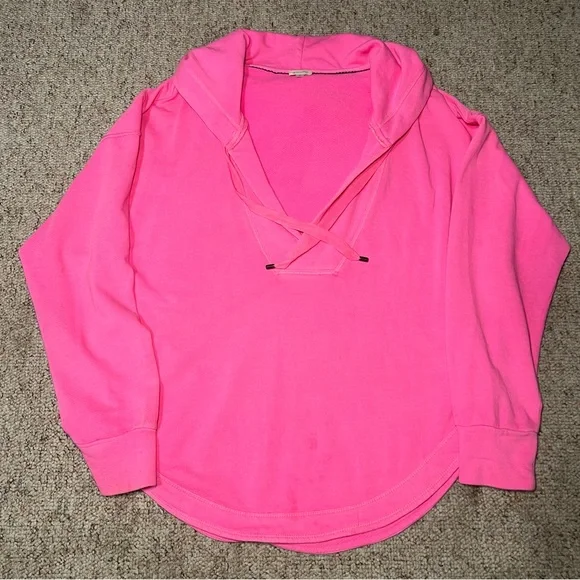 anthropologie Pilcro Warfside Hooded Sweatshirt Bright Pink Sz XL Oversized - Picture 5 of 13